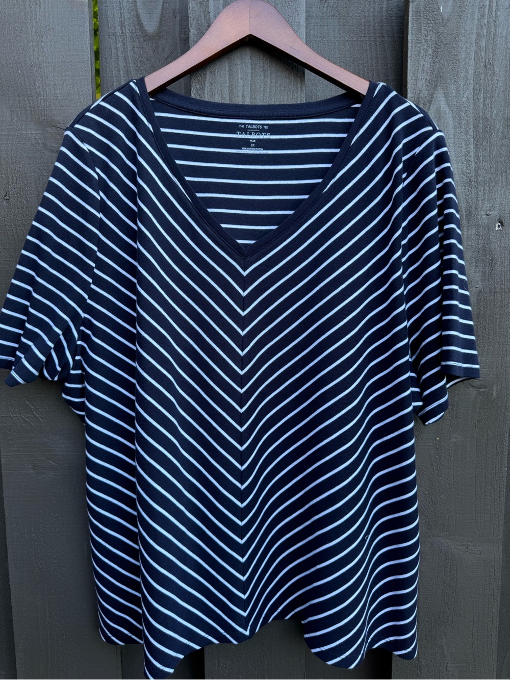 Talbots Navy and White Striped V-Neck Women’s Top 3X